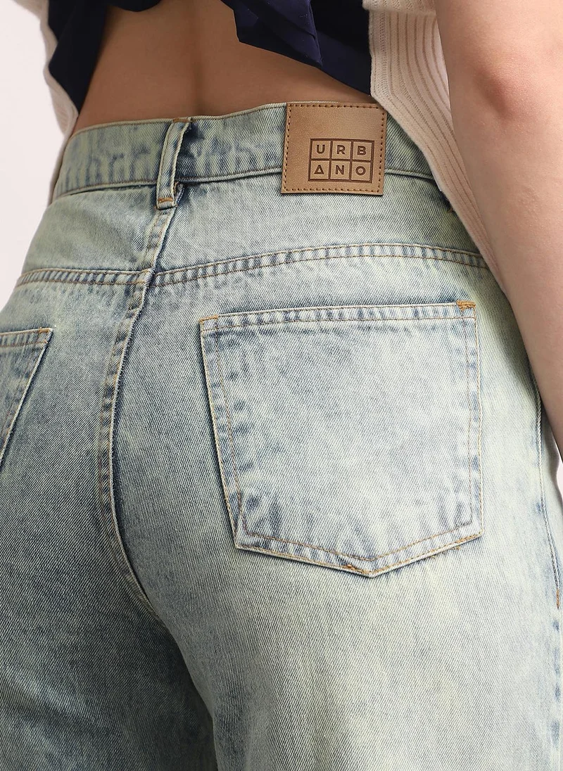 Urbano Fashion  Urbano Fashion Women's Ice Blue High Rise Straight Fit Washed Jeans Non-Stretchable for Women | Best Price UAE